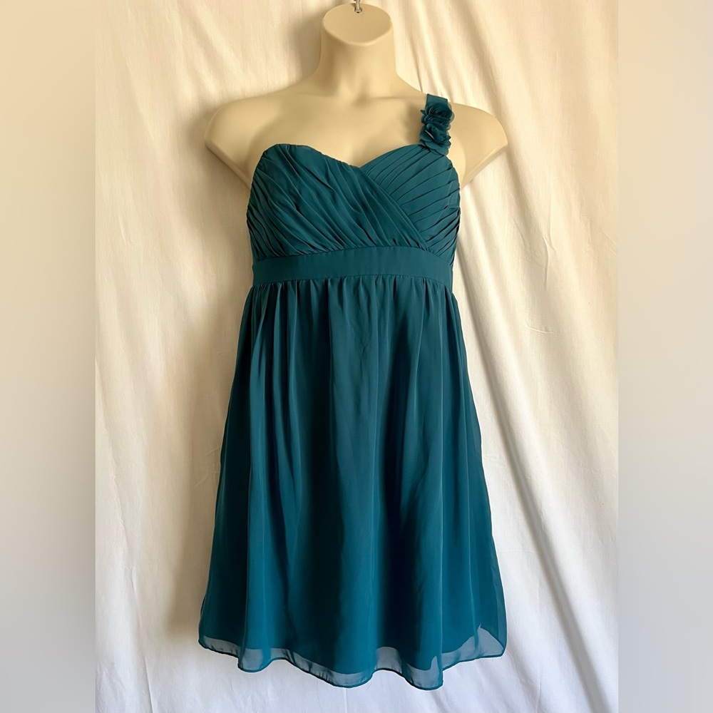 Alfred Angelo Teal Elegant Wedding Prom One-Shoulder Dress
